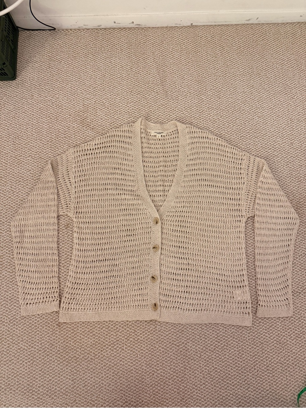 Max Studio Light Cream Open-Knit Button Cardigan